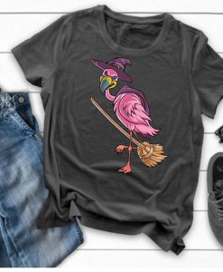 Witch Flamingo Halloween T-Shirt