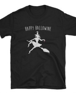 Happy Hallowine Ghost Drinking Wine Halloween Unisex T-Shirt