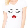 Hot Red Lips ,Eyelash Girl ,Brow ,Lash ,Lashes, Eyelashes,Pink shadow, Makeup Lover , Makeup Artist Women T-Shirts Women Shirts - Contour