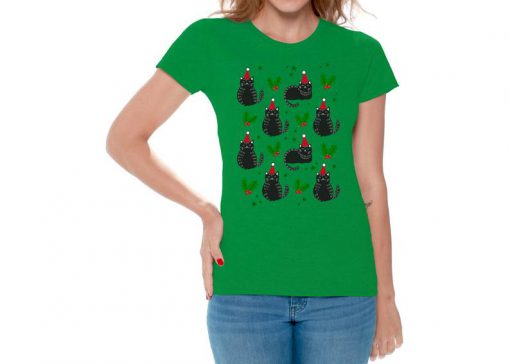 Ugly Christmas Shirts for Women Xmas Cat T-Shirt