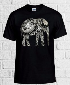 Elephant Drawing Ethnic Pattern Art T Shirt