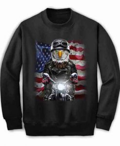 Bald Eagle on Motorbike with Flag of USA - Sweatshirt, Unisex
