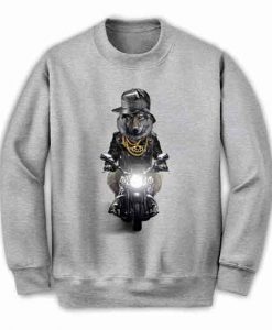Grey Wolf in Hip Hop Cap Riding Motorcycle - Sweatshirt, Unisex