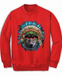 Grey Wolf in Native American Indian Headdress - Sweatshirt, Unisex