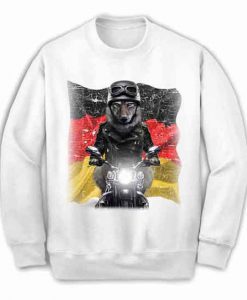 Grey Wolf on Motorbike with Flag of Germany - Sweatshirt, Unisex