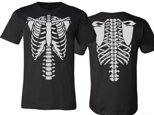 Halloween Rib Cage T-Shirt Front & Back Print Cosplay Outfit Men's And Ladies