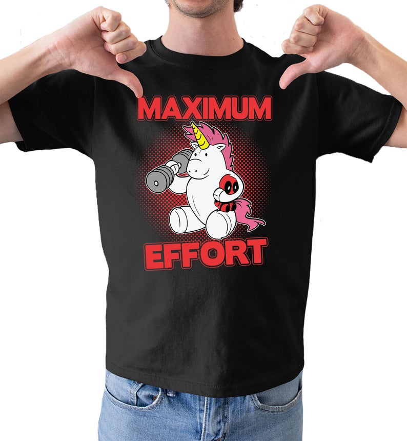 Maximum Effort Unicorn DeadPool  Inspired Funny Unisex Men's Comedy Black T-Shir 