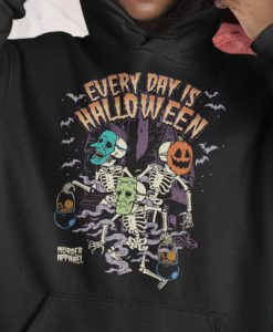 Every Day Is Halloween Skeletons Trick Or Treat Retro 70's Hoodie