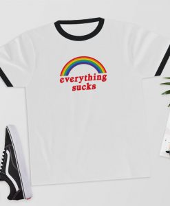 Everything Sucks Ringer Tee - Aesthetic T-Shirt,Aesthetic Clothing,Aesthetic,Rainbow,Edgy,This Sucks
