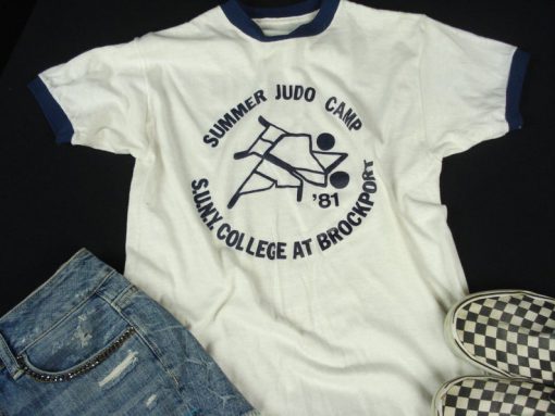 Vintage 80s Summer Judo Camp White Ringer T-Shirt
