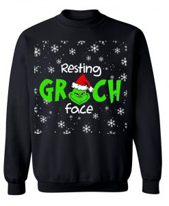 Adult Humor - XMAS Crewneck Resting Grinch Face - Ugly Holiday Sweater