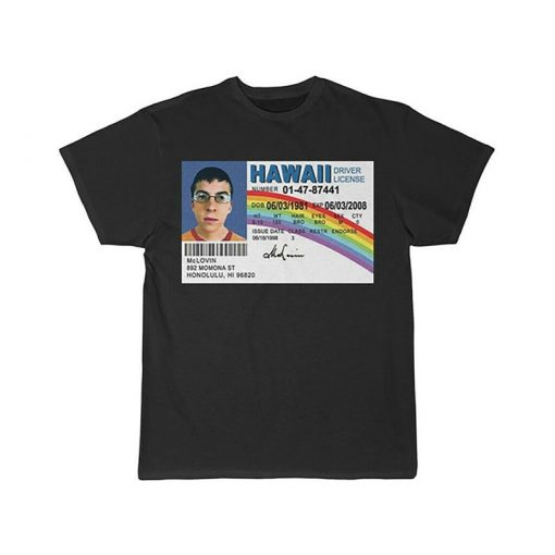 McLovin hawaii drivers license short sleeve tee for men and women