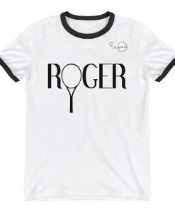 White Unisex Ringer T-Shirt - Roger Federer fan tennis racket, vintage style t-shirt