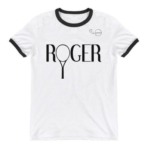 White Unisex Ringer T-Shirt - Roger Federer fan tennis racket, vintage style t-shirt