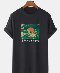 Ethnic Characters & Ukiyoe Print Short Sleeve T-Shirt